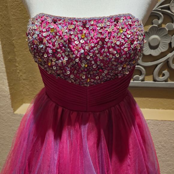 Mac Duggal 00 Strapless Sequin Tulle Party Dress Pink Formal Prom Cocktail Gown - Picture 4 of 10